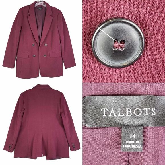 Talbots Blazer Jacket Double Breasted Women’s Size 14 Cotton Stretch Burgundy - Picture 1 of 8